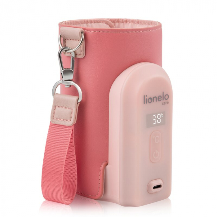 Incalzitor biberoane, Lionelo, ThermUp Go Evo, Portabil, Cu 5 niveluri de incalzire, Cu buton Safety Control, Mentinere caldura pana la 9h, Incarcare USB, Roz [4]