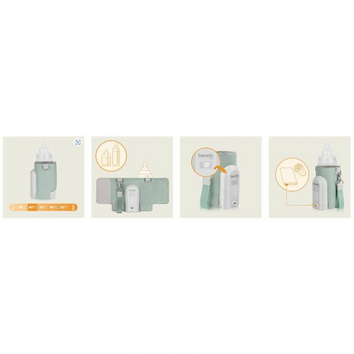 Incalzitor biberoane, Lionelo, ThermUp Go Evo, Portabil, Cu 5 niveluri de incalzire, Cu buton Safety Control, Mentinere caldura pana la 9h, Incarcare USB, Verde [10]