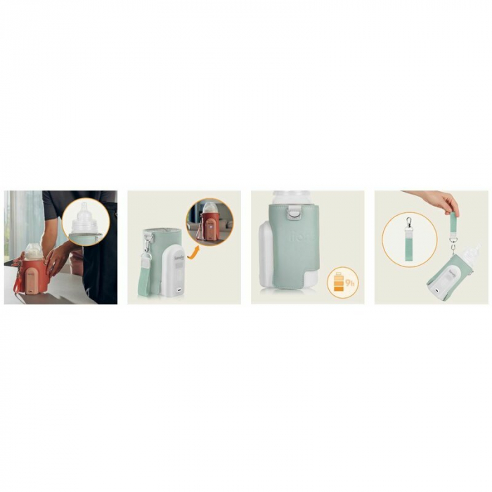 Incalzitor biberoane, Lionelo, ThermUp Go Evo, Portabil, Cu 5 niveluri de incalzire, Cu buton Safety Control, Mentinere caldura pana la 9h, Incarcare USB, Verde [11]