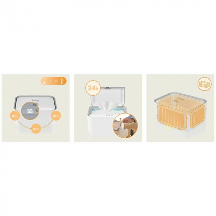 Incalzitor servetele umede, Lionelo, Babybliss, Cu 3 setari de temperatura, Loc suficient pentru un intreg pachet de servetele umede, Panou de control cu ecran tactil, Fara BPA, White [15]