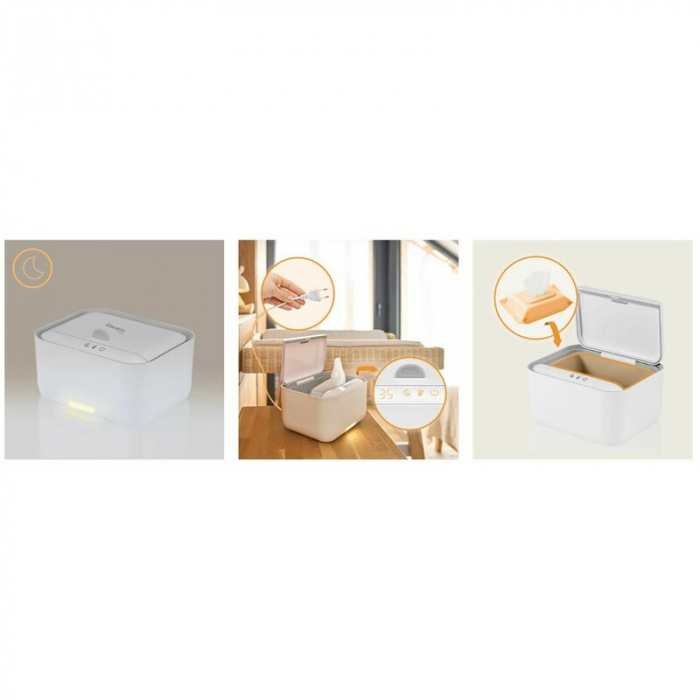 Incalzitor servetele umede, Lionelo, Babybliss, Cu 3 setari de temperatura, Loc suficient pentru un intreg pachet de servetele umede, Panou de control cu ecran tactil, Fara BPA, White [16]
