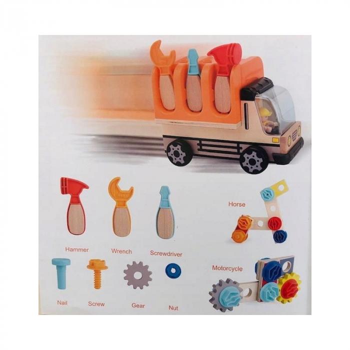 Joueco - Banc de lucru in camion, Cu posibilitate de a realiza mai multe forme din piesele componente, Din lemn certificat FSC, 3 ani+, Multicolor [7]