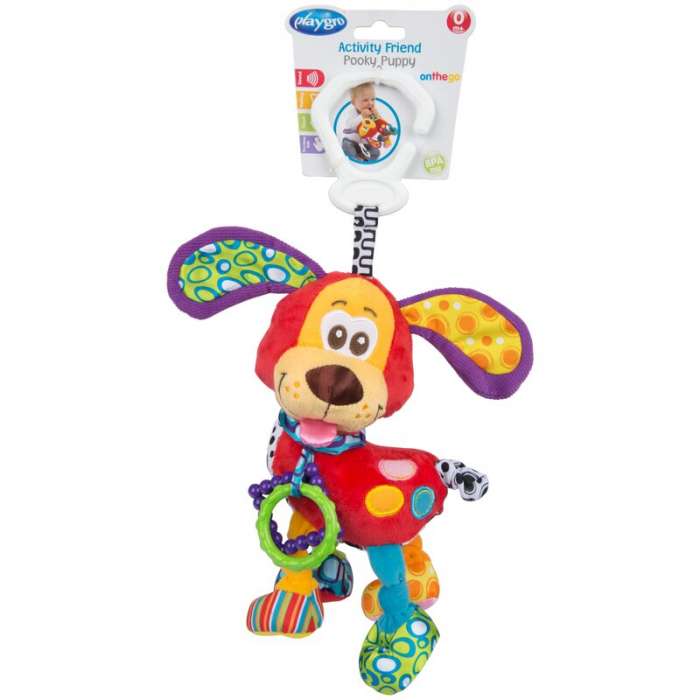 Jucarie carucior sau scaun auto, Playgro, Cu inele pentru dentitie, Cu diverse forme si texturi, Cu sunete si zornaieli, Dezvolta abilitatile motorii si imaginatia, 0 luni+, Activity Friend Pooky Pupp [5]