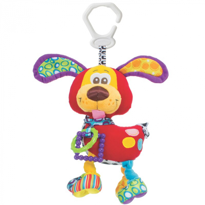 Jucarie carucior sau scaun auto, Playgro, Cu inele pentru dentitie, Cu diverse forme si texturi, Cu sunete si zornaieli, Dezvolta abilitatile motorii si imaginatia, 0 luni+, Activity Friend Pooky Pupp [1]