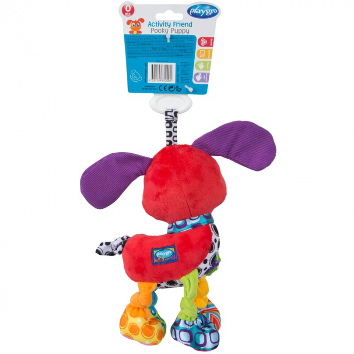 Jucarie carucior sau scaun auto, Playgro, Cu inele pentru dentitie, Cu diverse forme si texturi, Cu sunete si zornaieli, Dezvolta abilitatile motorii si imaginatia, 0 luni+, Activity Friend Pooky Pupp [6]