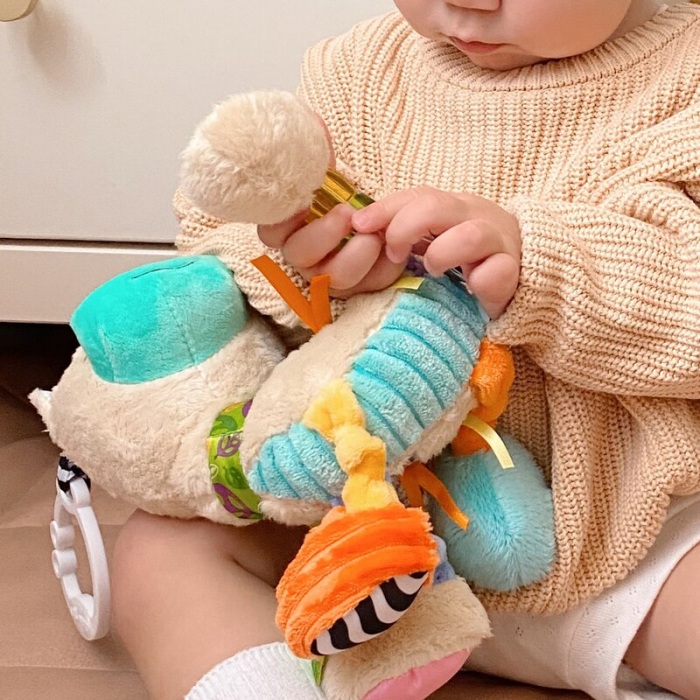 Jucarie carucior sau scaun auto, Playgro, Cu inele pentru dentitie, Cu diverse forme si texturi, Cu sunete si zornaieli, Dezvolta abilitatile motorii si imaginatia, 0 luni+, Sensory Friend Lupe Llama [9]