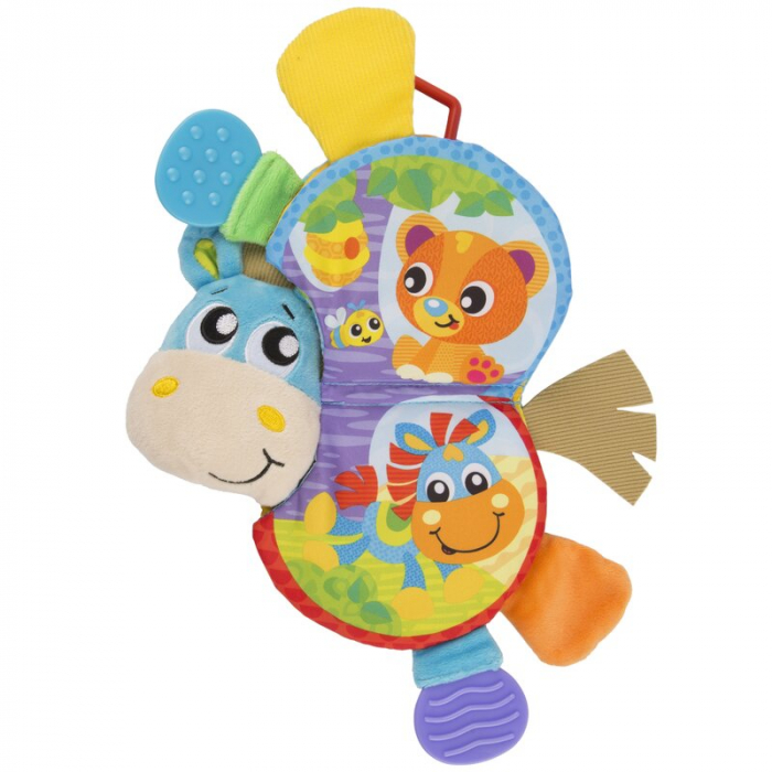 Jucarie din plus, Playgro, Clip Clop, Carticica tactila, Stimuleaza dezvoltarea senzoriala, Cu inele pentru dentitie, Cu diverse forme si texturi, 3 luni+, Musical Clip Clop Teether Book [5]