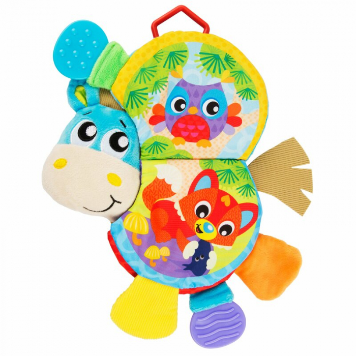 Jucarie din plus, Playgro, Clip Clop, Carticica tactila, Stimuleaza dezvoltarea senzoriala, Cu inele pentru dentitie, Cu diverse forme si texturi, 3 luni+, Musical Clip Clop Teether Book [8]