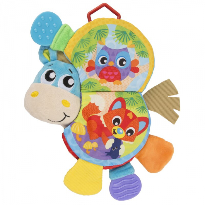 Jucarie din plus, Playgro, Clip Clop, Carticica tactila, Stimuleaza dezvoltarea senzoriala, Cu inele pentru dentitie, Cu diverse forme si texturi, 3 luni+, Musical Clip Clop Teether Book [4]