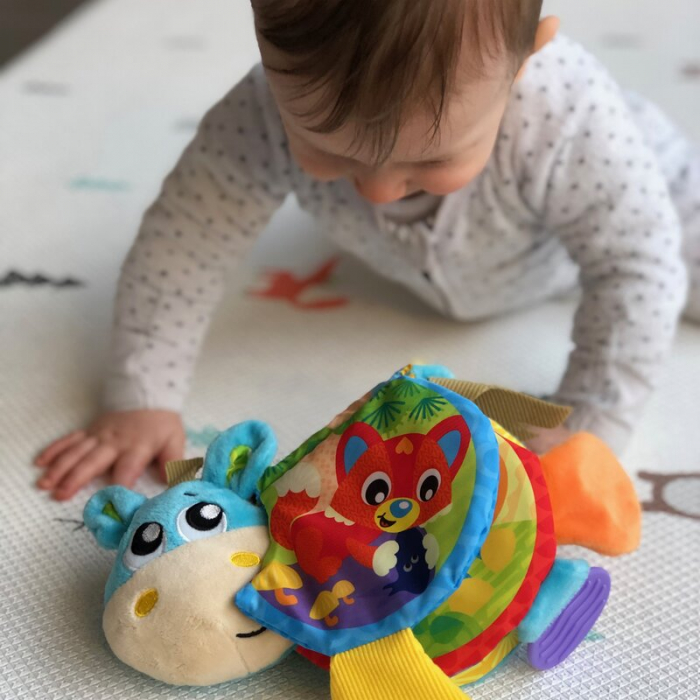 Jucarie din plus, Playgro, Clip Clop, Carticica tactila, Stimuleaza dezvoltarea senzoriala, Cu inele pentru dentitie, Cu diverse forme si texturi, 3 luni+, Musical Clip Clop Teether Book [16]