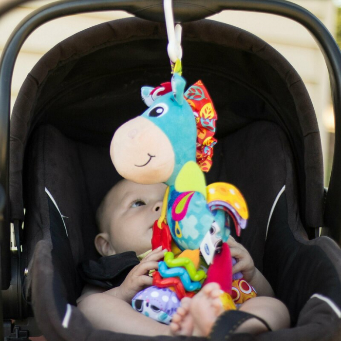 Jucarie mare pentru carucior, scoica auto si patut, Cu jucarie de dentitie, Cu sunete, Activity Friend Clip Clop, 39 cm, Playgro [5]