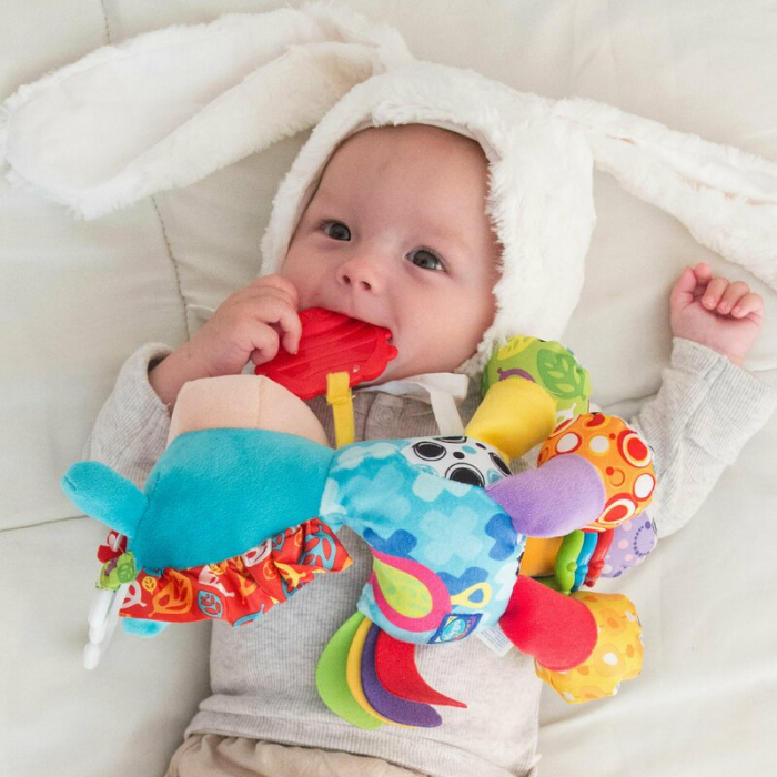 Jucarie mare pentru carucior, scoica auto si patut, Cu jucarie de dentitie, Cu sunete, Activity Friend Clip Clop, 39 cm, Playgro [6]