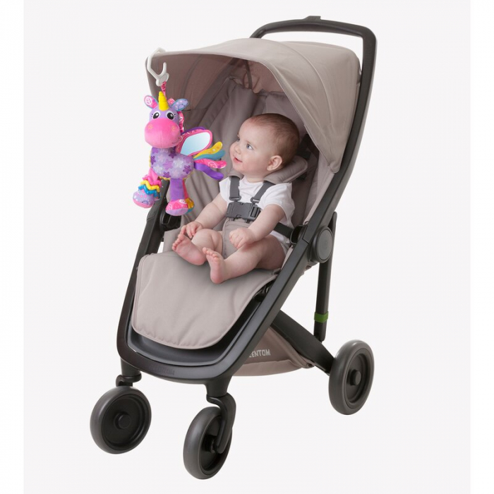 Jucarie pentru carucior, scoica auto si patut, Playgro, Cu jucarie de dentitie, Cu sunete, Activity Friend Stella Unicorn, 39 cm [3]