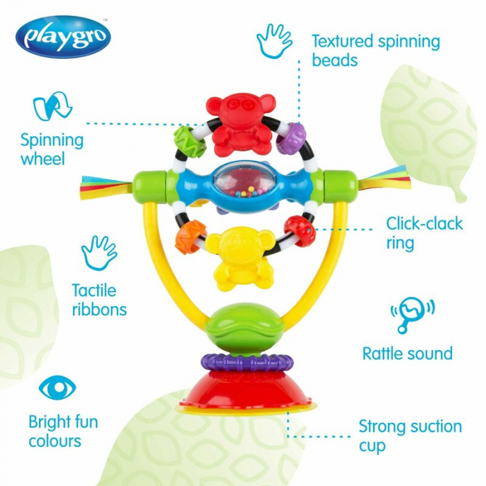Jucarie pentru scaunul de masa, Cu ventuza, Cu activitati, Rotativa, High chair Spinning Toy, 19.5 cm, Playgro [3]