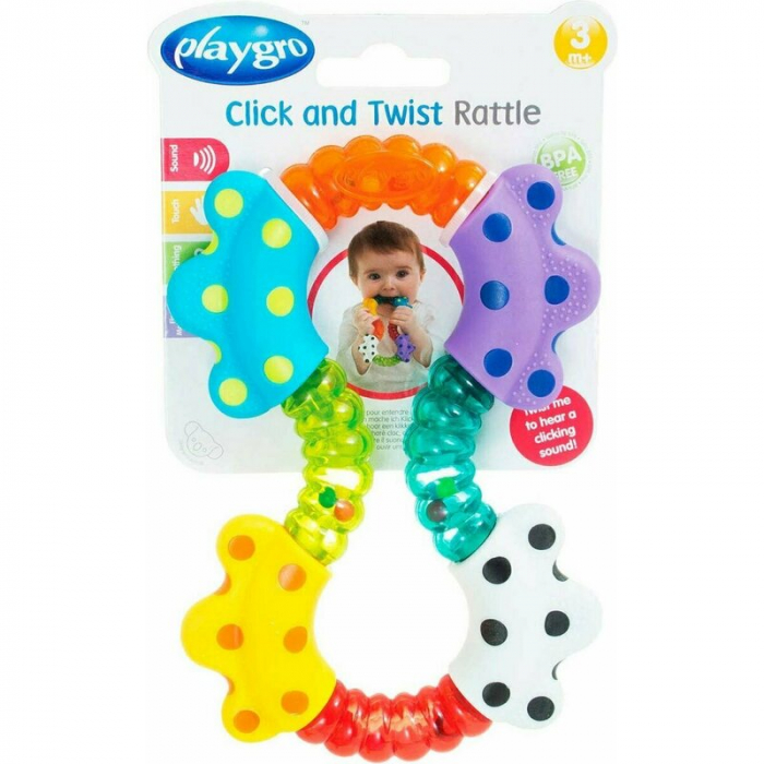 Jucarie zornaitoare, Cu diferite texturi, Dimensiune mare, Click and twist Rattle, Playgro [3]