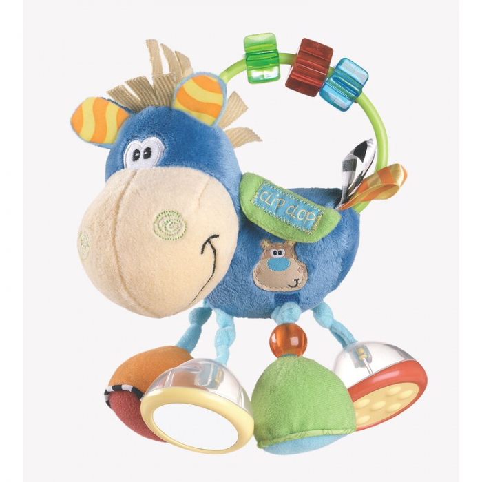 Jucarie zornaitoare si de dentitie, Playgro, Cu activitati, Cu jucarii de dentitie, Cu margele, Cu diferite texturi, Clip Clop Activity Rattle, 11 cm [1]