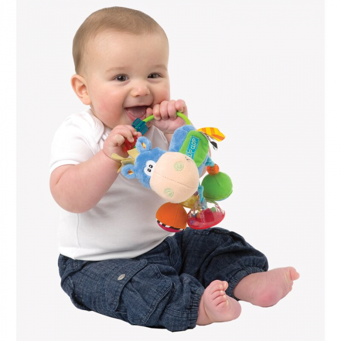 Jucarie zornaitoare si de dentitie, Playgro, Cu activitati, Cu jucarii de dentitie, Cu margele, Cu diferite texturi, Clip Clop Activity Rattle, 11 cm [2]