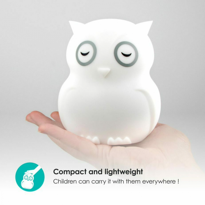 Lampa de veghe Bufnita, Hibu, Functionare pana la 10 ore, Cu telecomanda si cablu USB, Cu 9 culori diferite activate prin control Touch, Bbluv, White [12]
