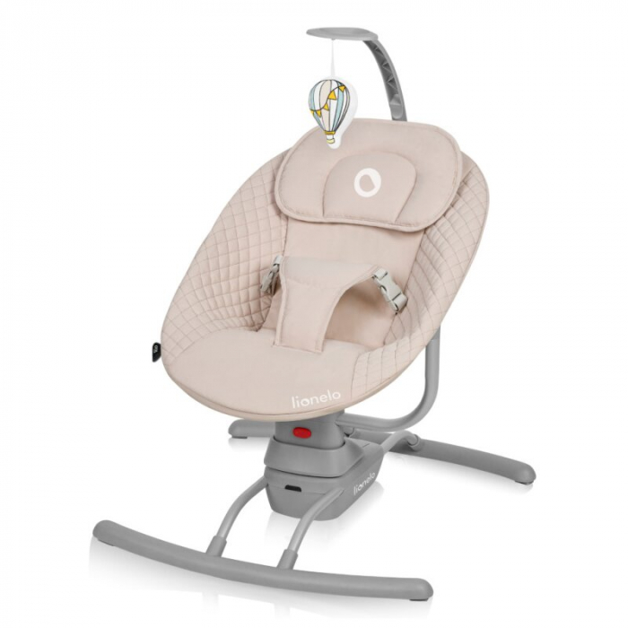Leagan, Lionelo, Rio, Electric, Cu 3 viteze de leganare, Cu 8 melodii, Cu telecomanda, Cu husa detasabila, Cu perna detasabila, Centura in 3 puncte, Pana la 9 kg, Bej [1]