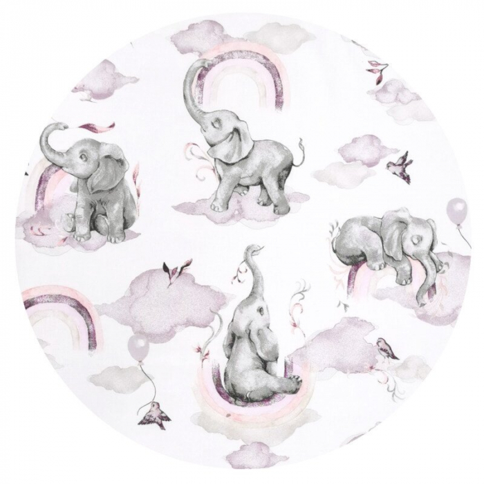 Lenjerie pat junior cu 3 piese, Qmini, Cu cearceaf 160x80 cm, Din bumbac certificat Oeko Tex Standard 100, Cu paturica si pernuta, Elephants on Rainbow Pink [4]