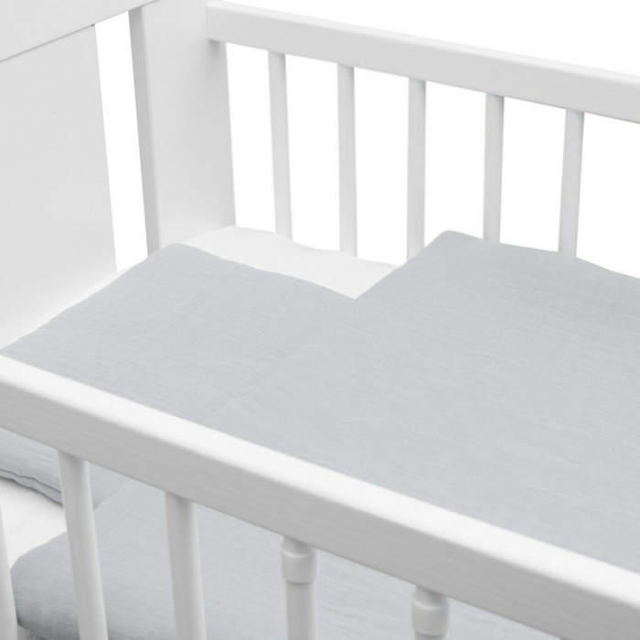 Lenjerie patut 2 piese, Din Muselina, Cu perna si pilota, 100x70 cm, Din materiale certificate Oeko Tex Standard 100, New Baby, Light Grey [3]
