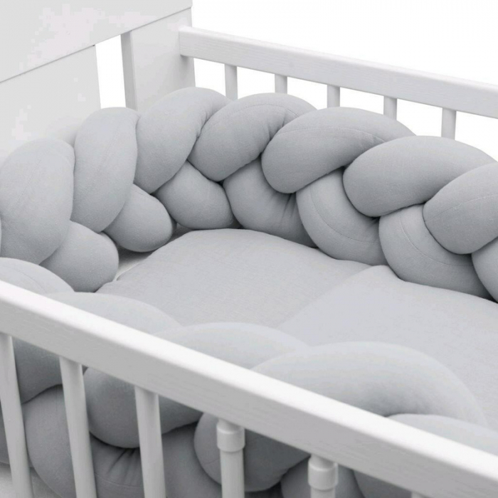 Lenjerie patut 2 piese, Din Muselina, Cu perna si pilota, 100x70 cm, Din materiale certificate Oeko Tex Standard 100, New Baby, Light Grey [4]