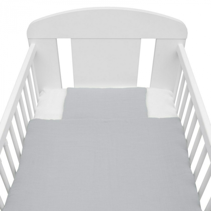 Lenjerie patut 2 piese, Din Muselina, Cu perna si pilota, 100x70 cm, Din materiale certificate Oeko Tex Standard 100, New Baby, Light Grey [2]