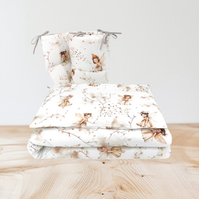 Lenjerie patut cu 3 piese, MimiNu, Pentru patut 120x60 cm, Cu protectie laterala, Din bumbac certificat Oeko Tex Standard 100, Fairy [2]
