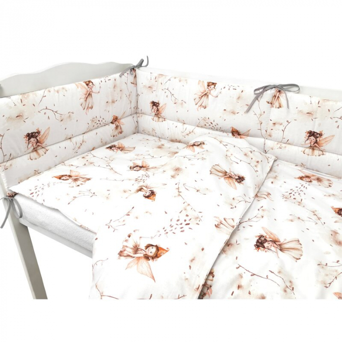 Lenjerie patut cu 3 piese, MimiNu, Pentru patut 120x60 cm, Cu protectie laterala, Din bumbac certificat Oeko Tex Standard 100, Fairy [4]