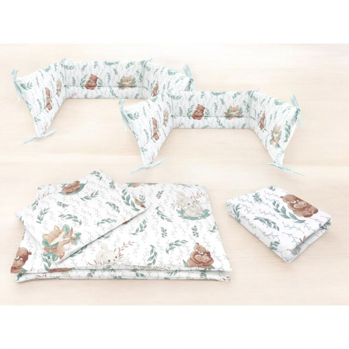 Lenjerie patut cu 5 piese, MimiNu, Cu cearceaf 120x60 cm, Pilota, Pernuta, 2 aparatori, Din bumbac certificat Oeko Tex Standard 100, Lulu Natural [2]