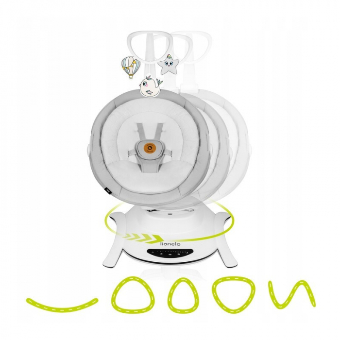 Lionelo - Balansoar multifunctional Bella, Electric, Scaun reglabil, Ecran tactil si telecomanda, 6 miscari unice, 5 viteze, Cu melodii, Gri [17]