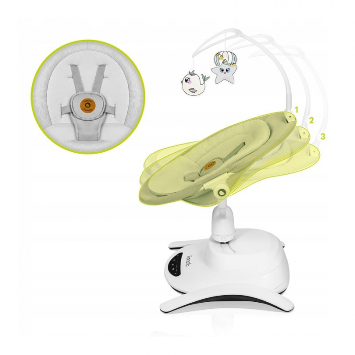 Lionelo - Balansoar multifunctional Bella, Electric, Scaun reglabil, Ecran tactil si telecomanda, 6 miscari unice, 5 viteze, Cu melodii, Gri [22]