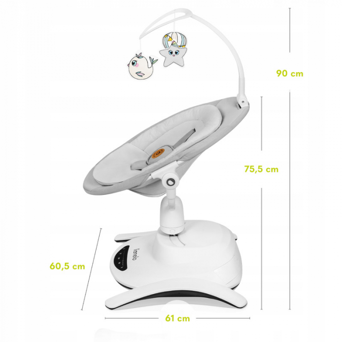 Lionelo - Balansoar multifunctional Bella, Electric, Scaun reglabil, Ecran tactil si telecomanda, 6 miscari unice, 5 viteze, Cu melodii, Gri [21]