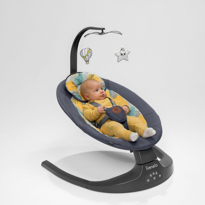 Lionelo - Balansoar si sezlong copii, Ralf, 2 in 1, Electric, Cu telecomanda si cablu USB, Cu miscare laterala de balansare si 5 niveluri diferite de viteza, Cu 12 melodii, Gri [4]
