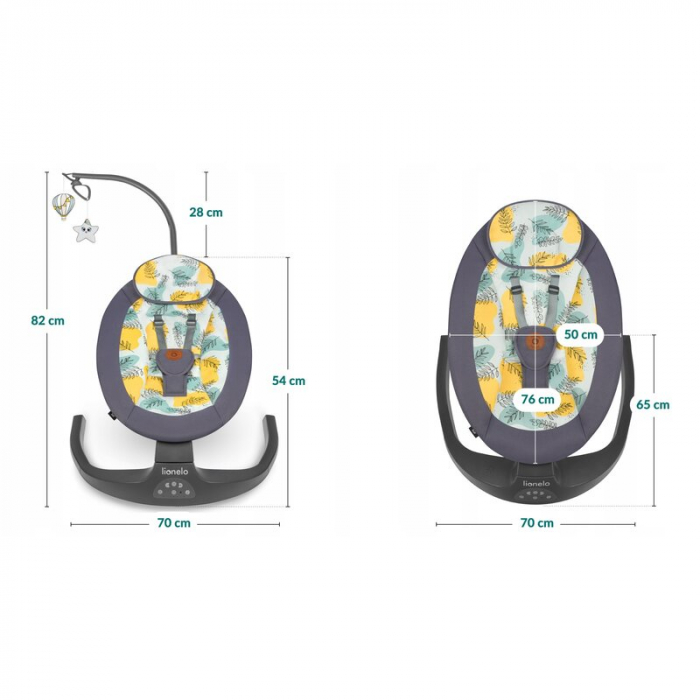 Lionelo - Balansoar si sezlong copii, Ralf, 2 in 1, Electric, Cu telecomanda si cablu USB, Cu miscare laterala de balansare si 5 niveluri diferite de viteza, Cu 12 melodii, Gri [24]