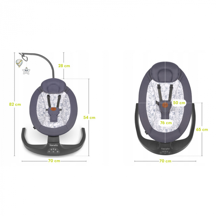 Lionelo - Balansoar si sezlong copii, Ralf, 2 in 1, Electric, Cu telecomanda si cablu USB, Cu miscare laterala de balansare si 5 niveluri diferite de viteza, Cu 12 melodii, Gri Grafit [17]