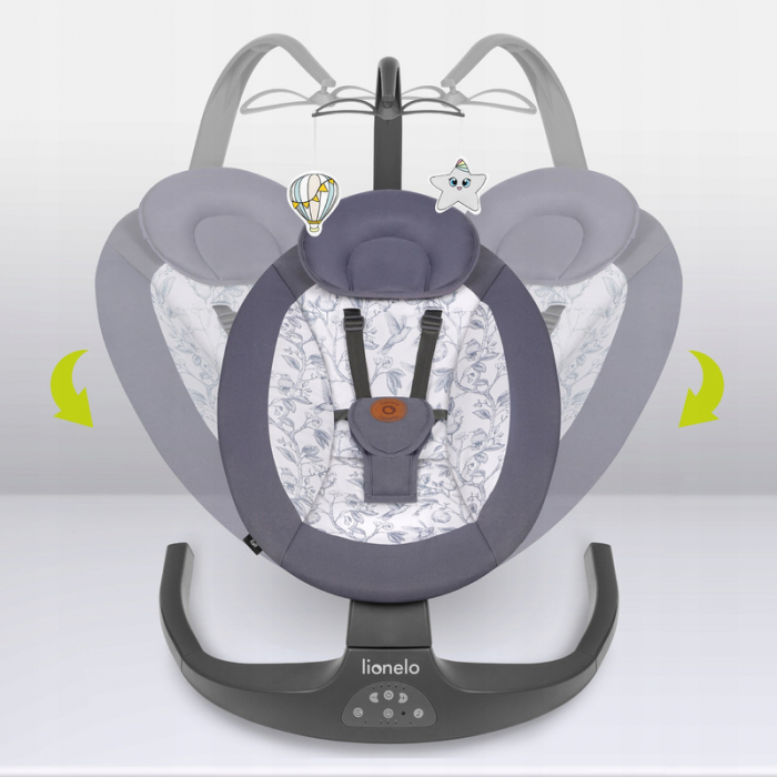 Lionelo - Balansoar si sezlong copii, Ralf, 2 in 1, Electric, Cu telecomanda si cablu USB, Cu miscare laterala de balansare si 5 niveluri diferite de viteza, Cu 12 melodii, Gri Grafit [3]