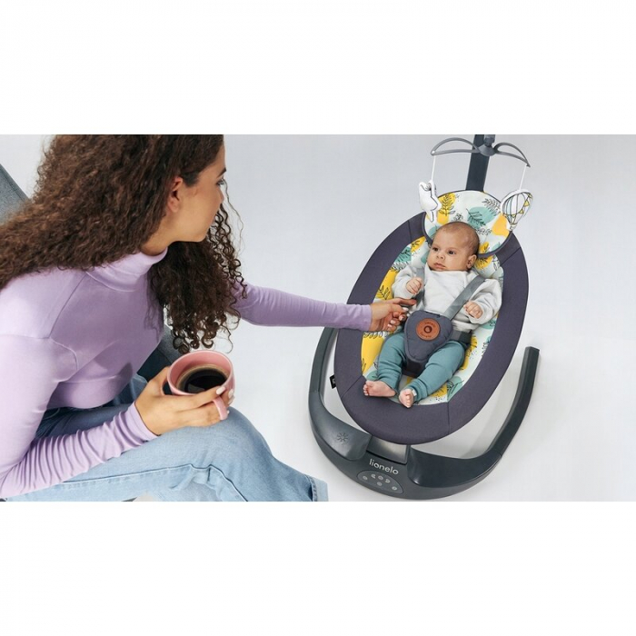 Lionelo - Balansoar si sezlong copii, Ralf, 2 in 1, Electric, Cu telecomanda si cablu USB, Cu miscare laterala de balansare si 5 niveluri diferite de viteza, Cu 12 melodii, Gri [3]