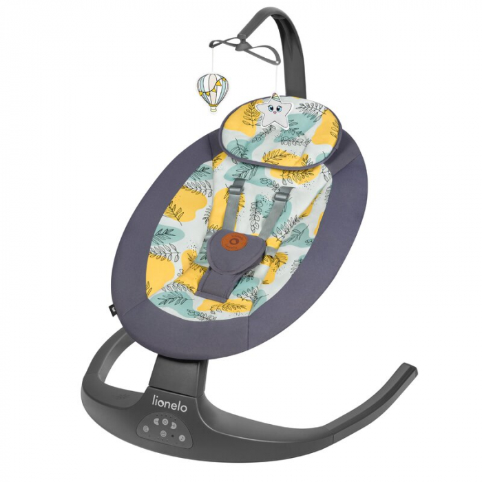 Lionelo - Balansoar si sezlong copii, Ralf, 2 in 1, Electric, Cu telecomanda si cablu USB, Cu miscare laterala de balansare si 5 niveluri diferite de viteza, Cu 12 melodii, Gri [1]