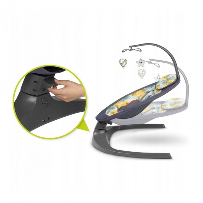 Lionelo - Balansoar si sezlong copii, Ralf, 2 in 1, Electric, Cu telecomanda si cablu USB, Cu miscare laterala de balansare si 5 niveluri diferite de viteza, Cu 12 melodii, Gri [27]