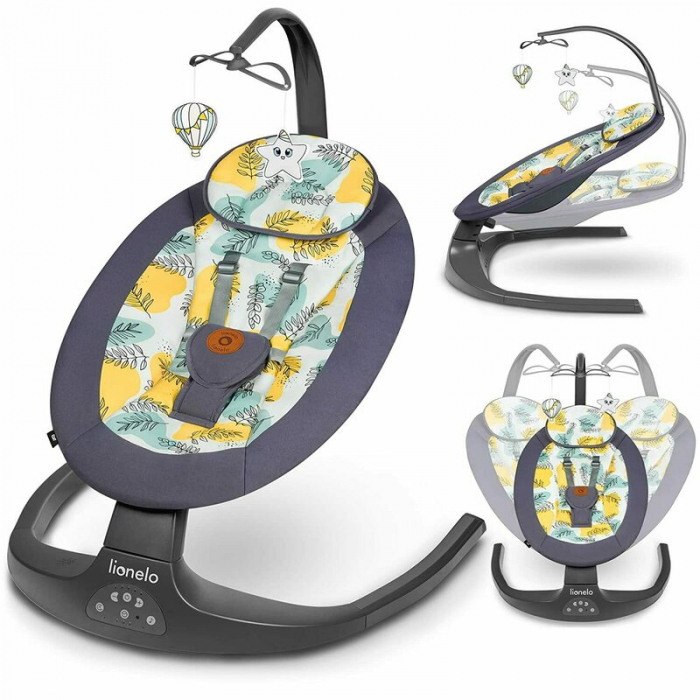 Lionelo - Balansoar si sezlong copii, Ralf, 2 in 1, Electric, Cu telecomanda si cablu USB, Cu miscare laterala de balansare si 5 niveluri diferite de viteza, Cu 12 melodii, Gri [2]