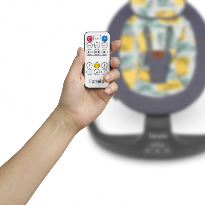 Lionelo - Balansoar si sezlong copii, Ralf, 2 in 1, Electric, Cu telecomanda si cablu USB, Cu miscare laterala de balansare si 5 niveluri diferite de viteza, Cu 12 melodii, Gri [30]