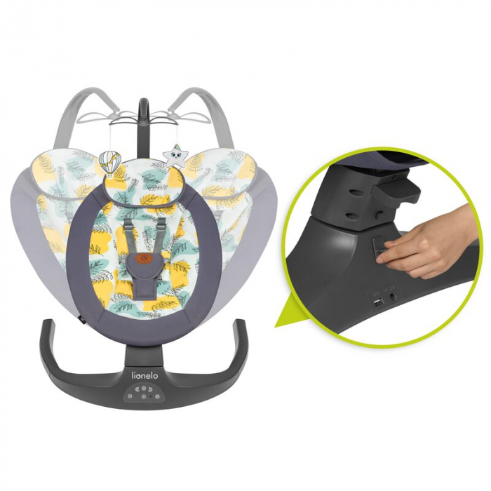 Lionelo - Balansoar si sezlong copii, Ralf, 2 in 1, Electric, Cu telecomanda si cablu USB, Cu miscare laterala de balansare si 5 niveluri diferite de viteza, Cu 12 melodii, Gri [32]