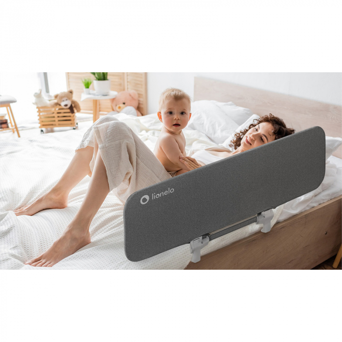 Lionelo - Bariera de protectie pentru pat Lora, Pliabila, Sistem de blocare StandSafe, Geanta de transport inclusa, 105 x 45 cm, Gri [18]