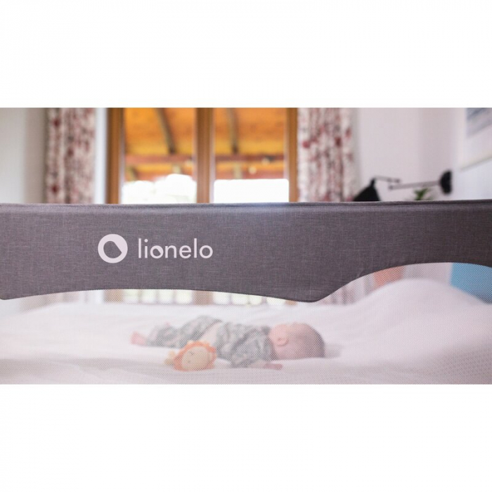 Lionelo - Bariera protectie pat Hanna , Cu buzunar accesorii, 150x66 cm, Conform cu standardul european de securitate BS7072, Gri [17]
