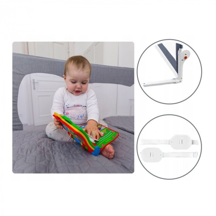 Lionelo - Bariera protectie pat Hanna , Cu buzunar accesorii, 150x66 cm, Conform cu standardul european de securitate BS7072, Gri [13]