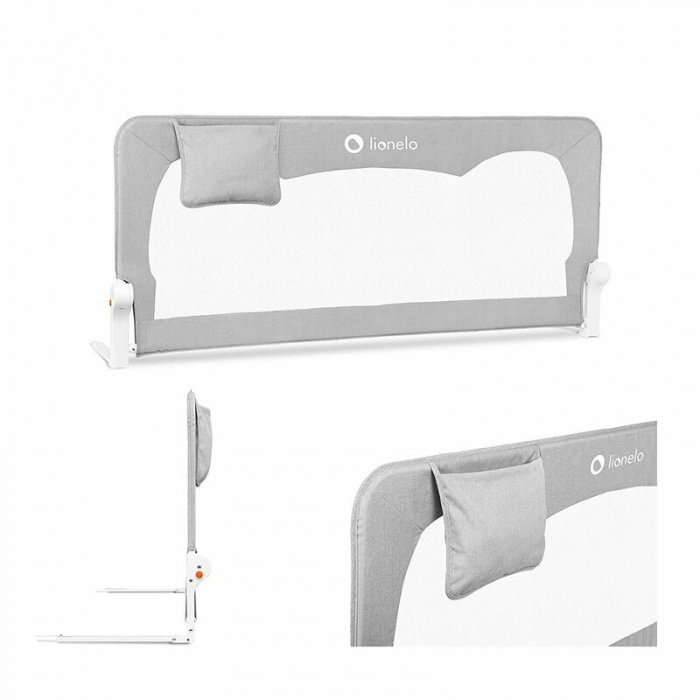 Lionelo - Bariera protectie pat Hanna , Cu buzunar accesorii, 150x66 cm, Conform cu standardul european de securitate BS7072, Gri [2]