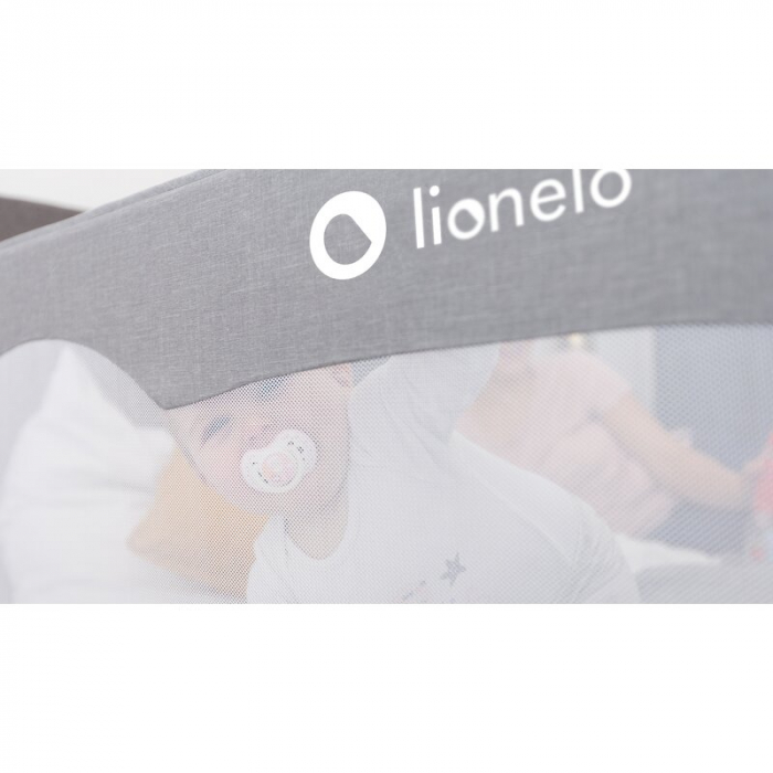 Lionelo - Bariera protectie pat Hanna , Cu buzunar accesorii, 150x66 cm, Conform cu standardul european de securitate BS7072, Gri [12]