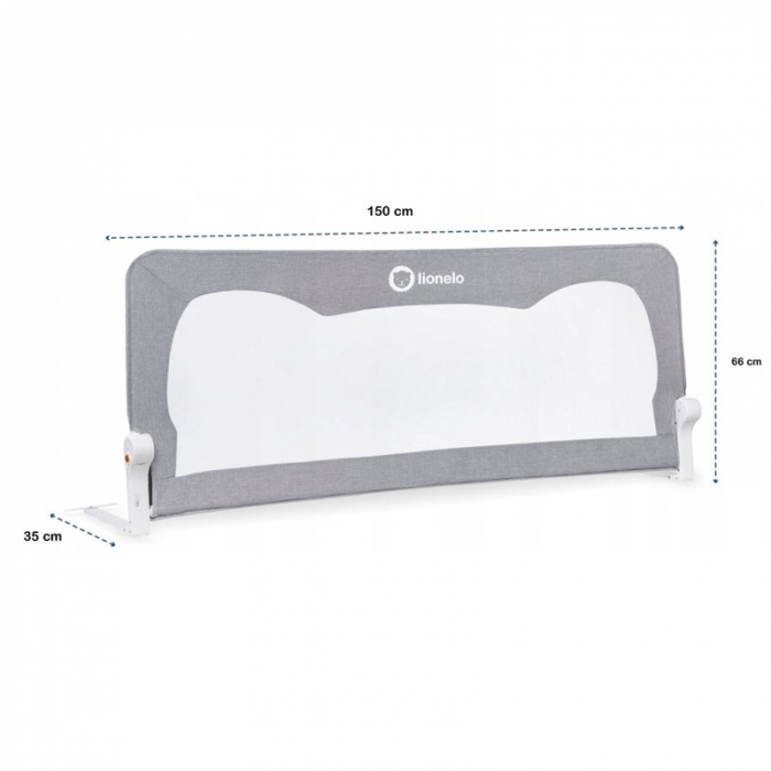 Lionelo - Bariera protectie pat Hanna , Cu buzunar accesorii, 150x66 cm, Conform cu standardul european de securitate BS7072, Gri [4]