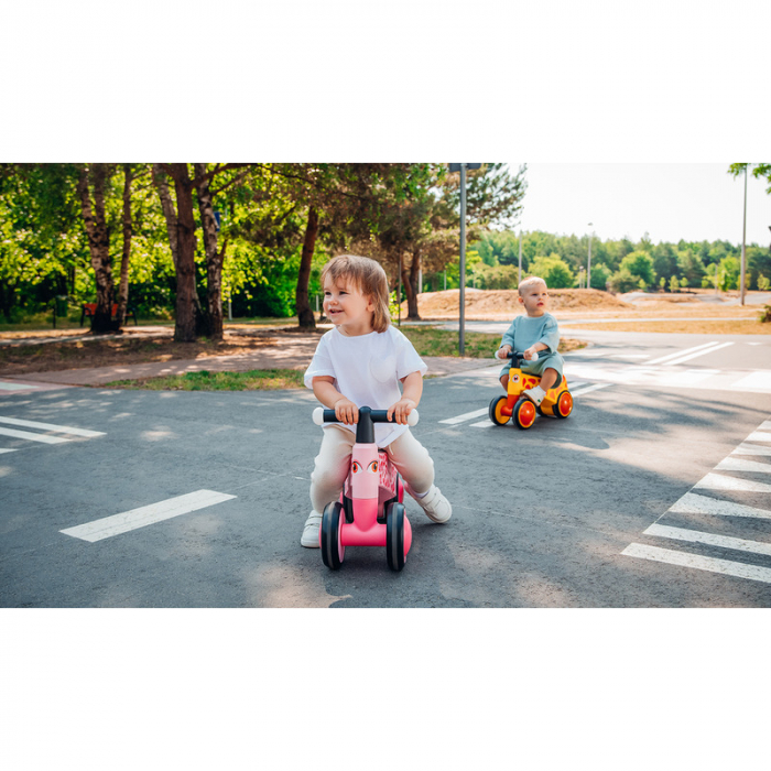 Lionelo - Bicicleta fara pedale, Sammy, Cu 4 roti, Din spuma EVA, Stabila, Manere moi, antiderapante, 12- 36 luni, Greutate maxima suportata 25 kg, Certificata EN 71-1:2014, EN 71-2:2011, EN 71-3:2019 [27]